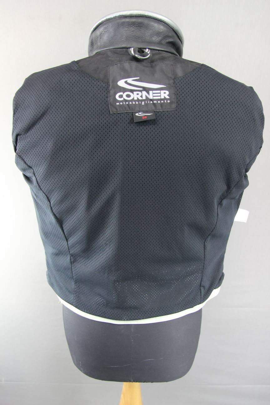 SUPERB CORNER BLACK, GREY & SILVER LEATHER BIKER JACKET 38 INCH