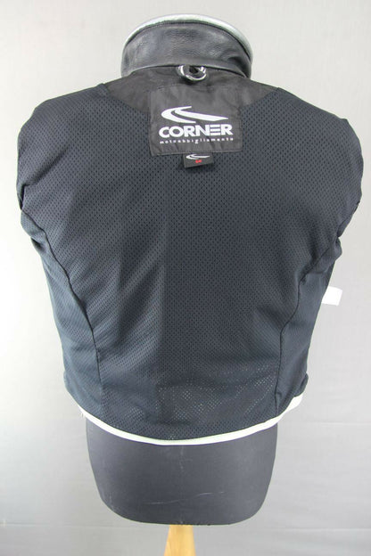 SUPERB CORNER BLACK, GREY & SILVER LEATHER BIKER JACKET 38 INCH