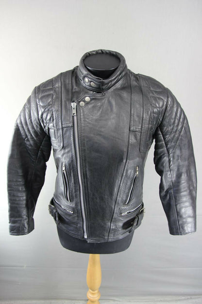 CLASSIC SHAKEEL INTERNATIONAL S.A.K. BLACK LEATHER BIKER JACKET 38 INCH