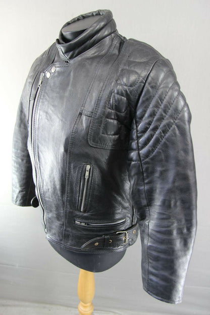 CLASSIC SHAKEEL INTERNATIONAL S.A.K. BLACK LEATHER BIKER JACKET 38 INCH