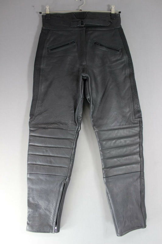 BLACK DYNAMIC LEATHERS COWHIDE BIKER TROUSERS SIZE 14 - WAIST 30"/INSIDE LEG 28"