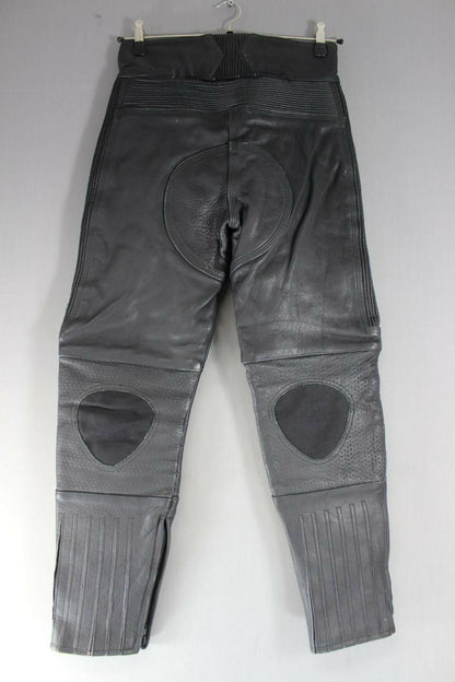 BLACK DYNAMIC LEATHERS COWHIDE BIKER TROUSERS SIZE 14 - WAIST 30"/INSIDE LEG 28"