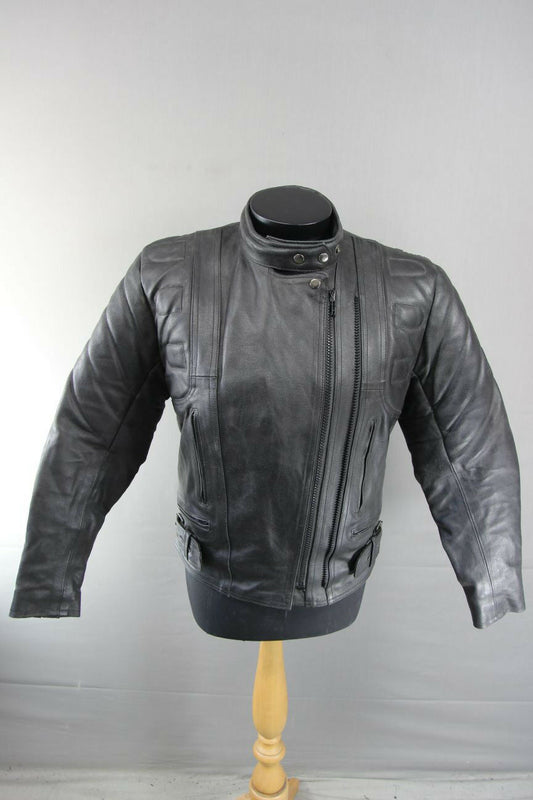 CLASSIC AARDWEAR BLACK LEATHER BIKER JACKET SIZE 10