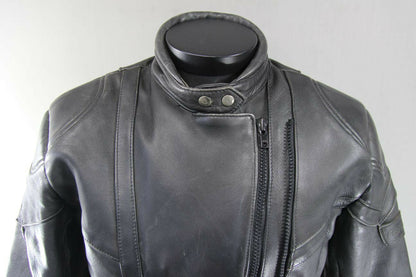 AKITO RAPIDE BLACK LEATHER BIKER JACKET WITH REMOVABLE BACK PROTECTOR, SIZE 16