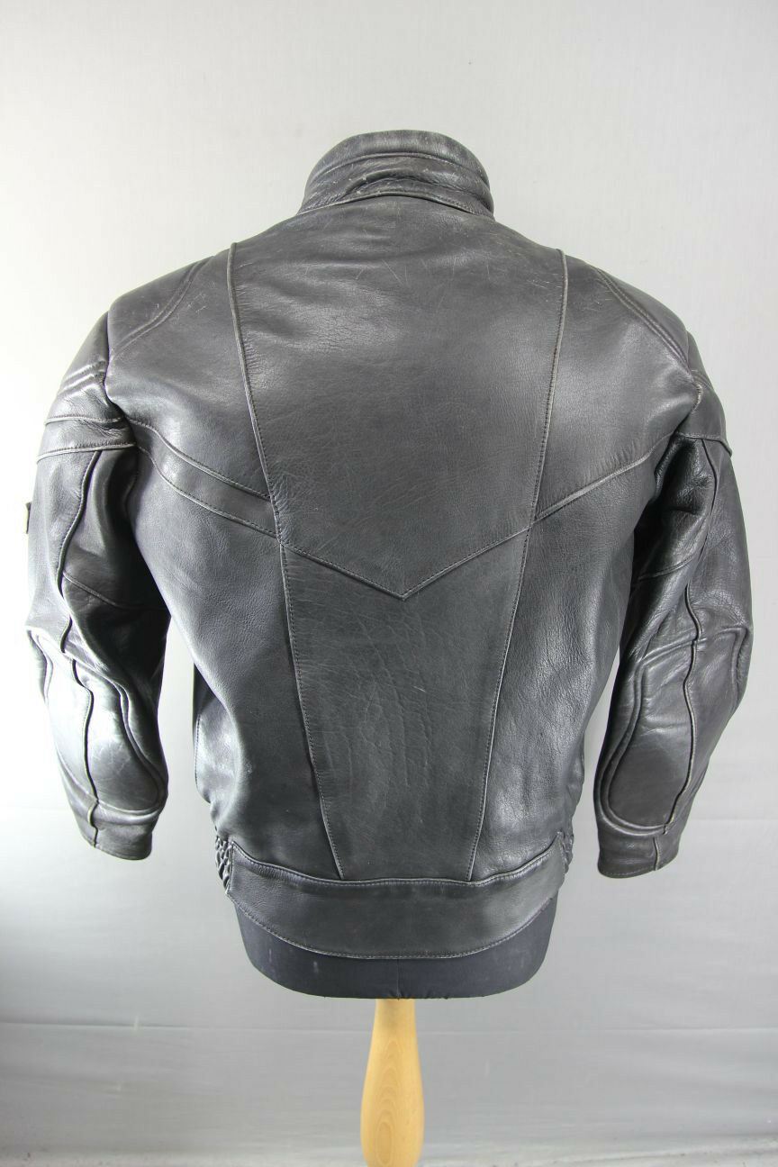 AKITO RAPIDE BLACK LEATHER BIKER JACKET WITH REMOVABLE BACK PROTECTOR, SIZE 16