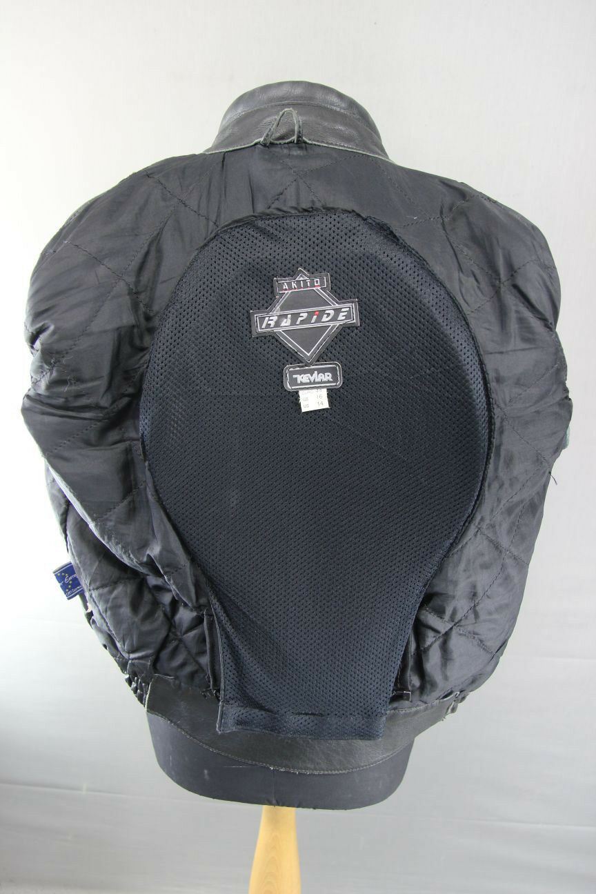 AKITO RAPIDE BLACK LEATHER BIKER JACKET WITH REMOVABLE BACK PROTECTOR, SIZE 16