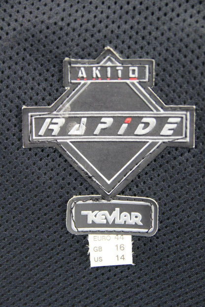 AKITO RAPIDE BLACK LEATHER BIKER JACKET WITH REMOVABLE BACK PROTECTOR, SIZE 16