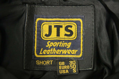JTS BLACK LEATHER BIKER TROUSERS: WAIST 30 INCH/INSIDE LEG 28 INCH (SHORT FIT)