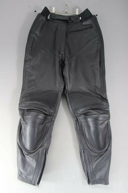 IXS BLACK LEATHER BIKER TROUSERS WITH REMOVABLE CE PROTECTORS:WAIST 28/I LEG 29"