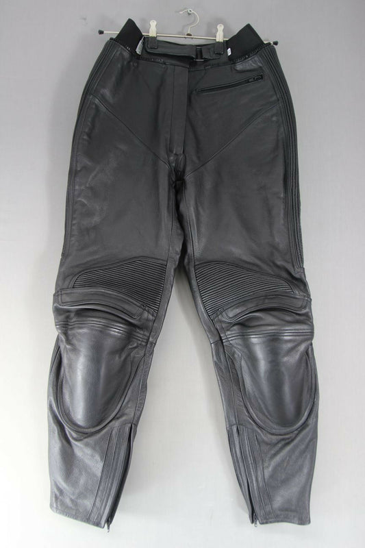 IXS BLACK LEATHER BIKER TROUSERS WITH REMOVABLE CE PROTECTORS:WAIST 28/I LEG 29"
