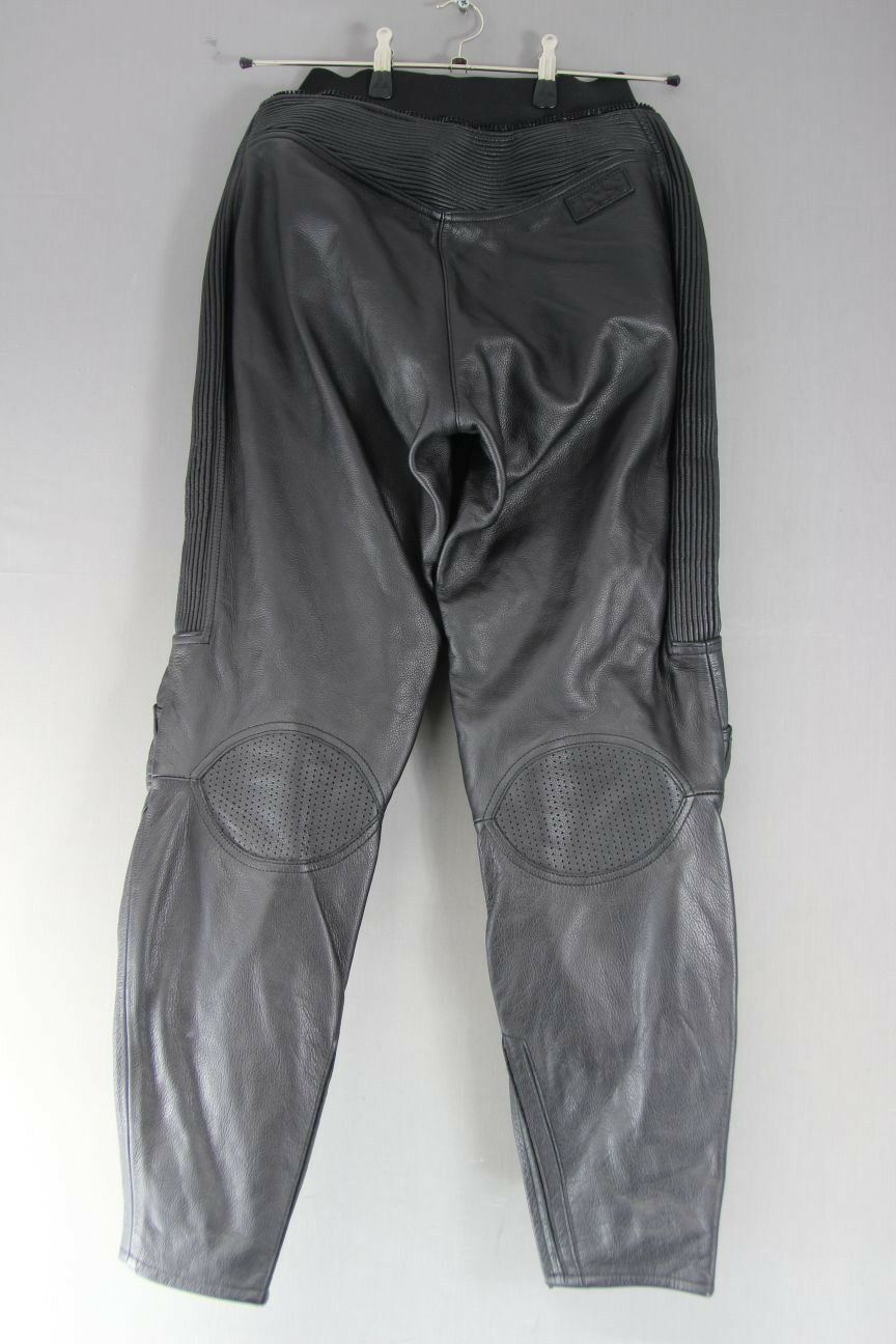 IXS BLACK LEATHER BIKER TROUSERS WITH REMOVABLE CE PROTECTORS:WAIST 28/I LEG 29"