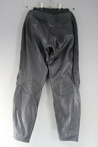 IXS BLACK LEATHER BIKER TROUSERS WITH REMOVABLE CE PROTECTORS:WAIST 28/I LEG 29"