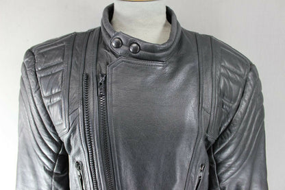 CLASSIC BLACK LEATHER BIKER JACKET WITH REMOVABLE BACK PROTECTOR 38 INCH