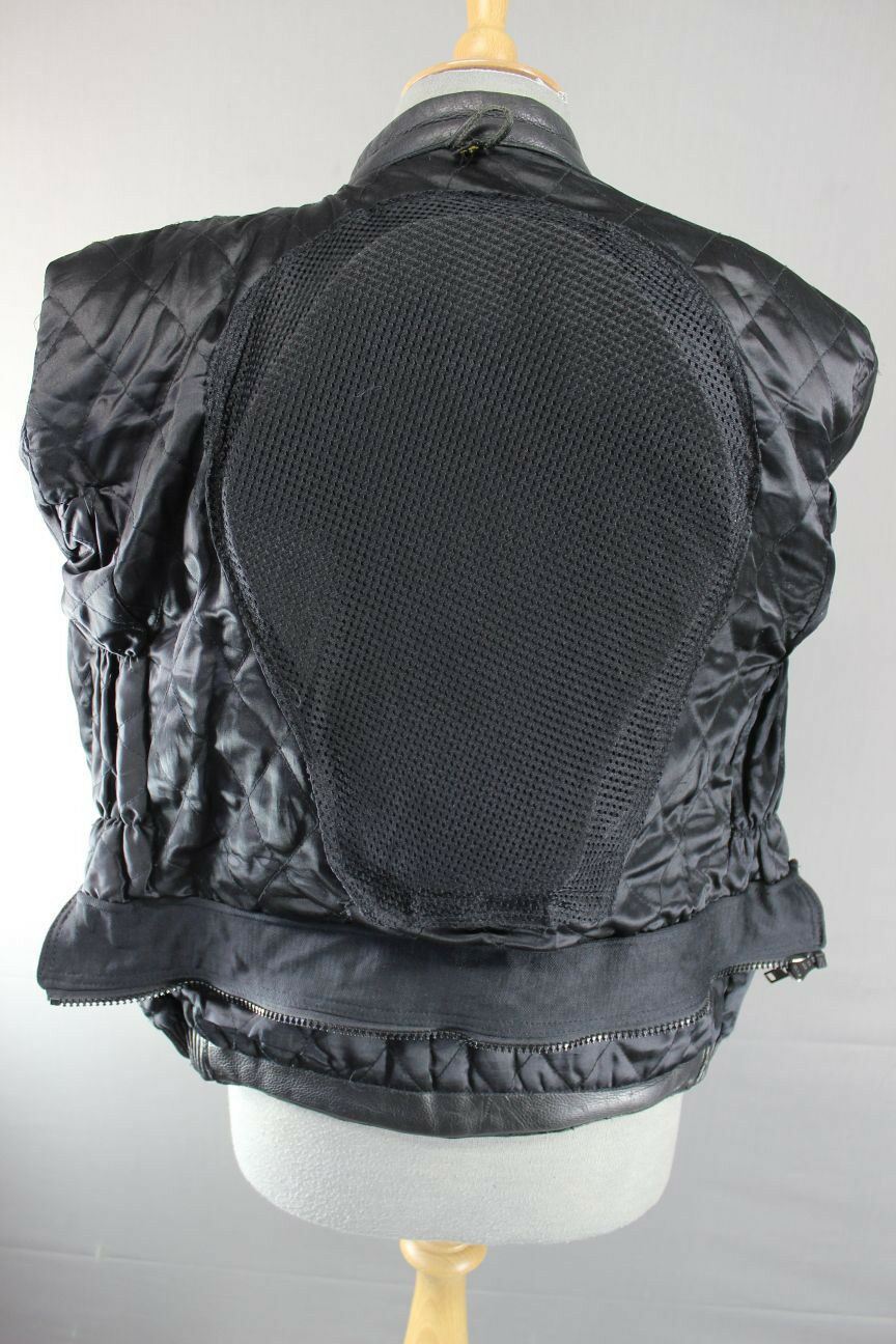 CLASSIC BLACK LEATHER BIKER JACKET WITH REMOVABLE BACK PROTECTOR 38 INCH