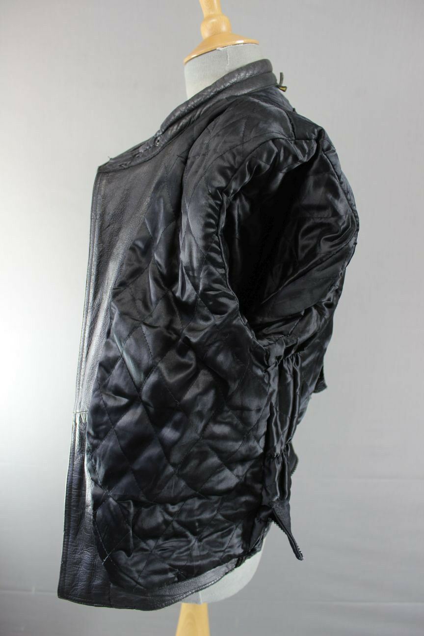 CLASSIC BLACK LEATHER BIKER JACKET WITH REMOVABLE BACK PROTECTOR 38 INCH