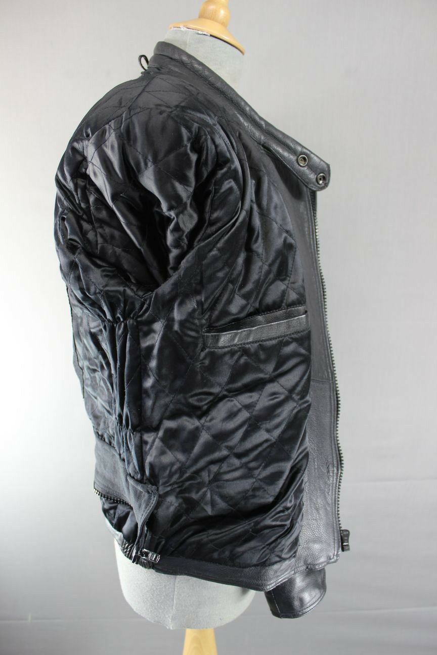 CLASSIC BLACK LEATHER BIKER JACKET WITH REMOVABLE BACK PROTECTOR 38 INCH