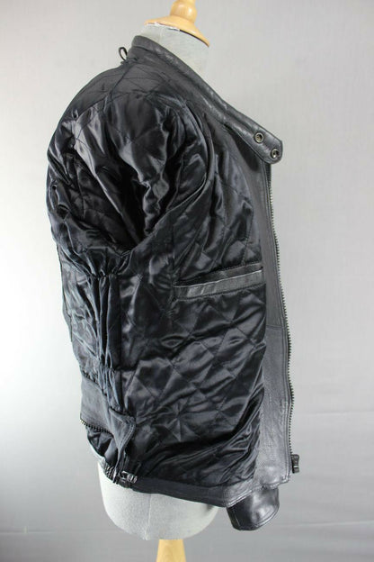 CLASSIC BLACK LEATHER BIKER JACKET WITH REMOVABLE BACK PROTECTOR 38 INCH