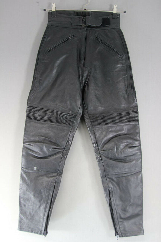PROTO BLACK COWHIDE LEATHER BIKER TROUSERS SIZE 12: WAIST 26IN/INSIDE LEG 27.5IN