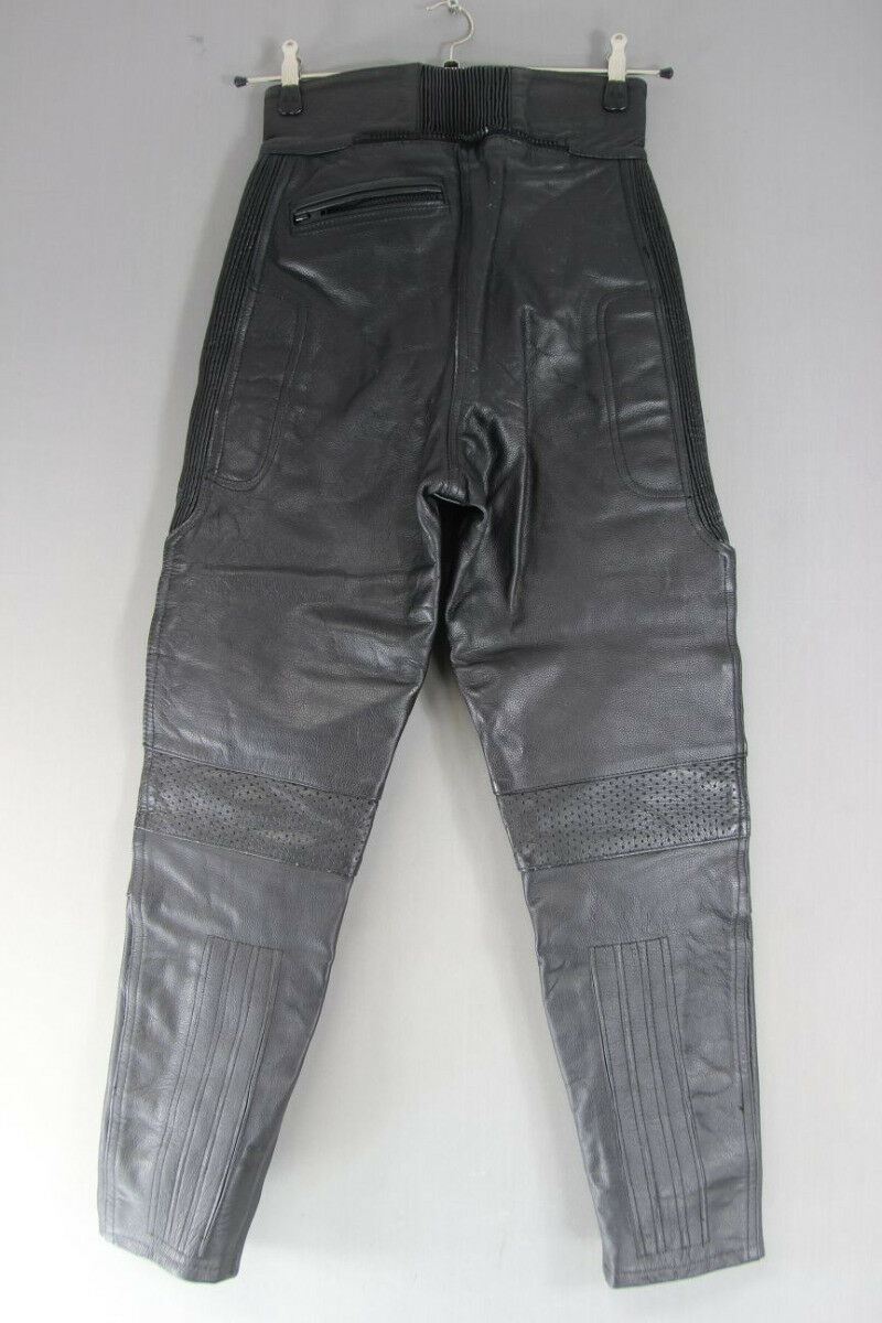 PROTO BLACK COWHIDE LEATHER BIKER TROUSERS SIZE 12: WAIST 26IN/INSIDE LEG 27.5IN