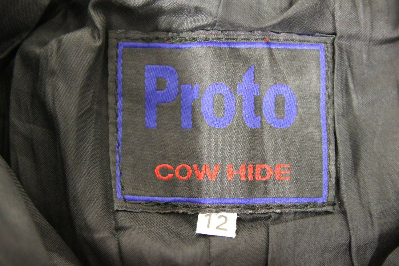 PROTO BLACK COWHIDE LEATHER BIKER TROUSERS SIZE 12: WAIST 26IN/INSIDE LEG 27.5IN