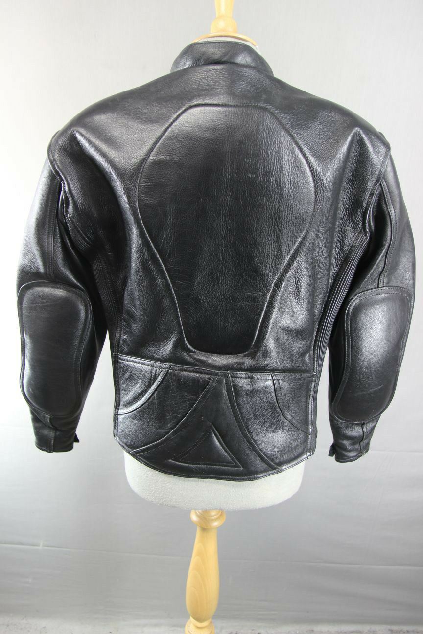 DUCHESS BLACK LEATHER BIKER JACKET + REMOVABLE SHOULDER/ELBOW PROTECTORS SIZE 12