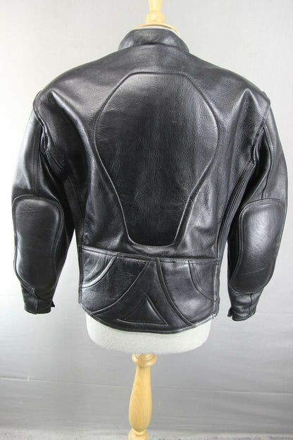 DUCHESS BLACK LEATHER BIKER JACKET + REMOVABLE SHOULDER/ELBOW PROTECTORS SIZE 12