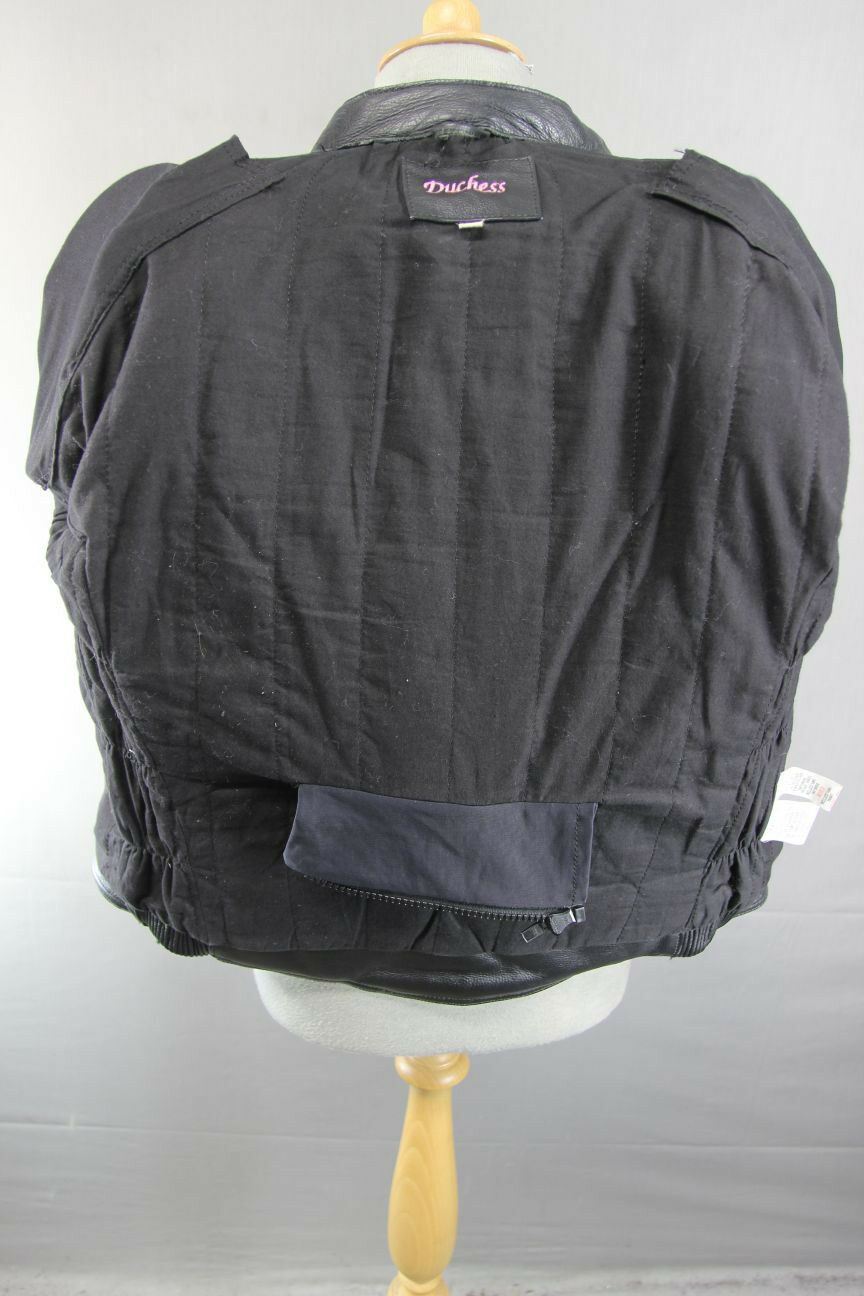 DUCHESS BLACK LEATHER BIKER JACKET + REMOVABLE SHOULDER/ELBOW PROTECTORS SIZE 12