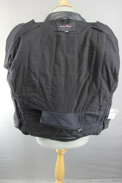 DUCHESS BLACK LEATHER BIKER JACKET + REMOVABLE SHOULDER/ELBOW PROTECTORS SIZE 12