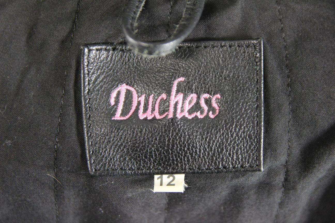 DUCHESS BLACK LEATHER BIKER JACKET + REMOVABLE SHOULDER/ELBOW PROTECTORS SIZE 12