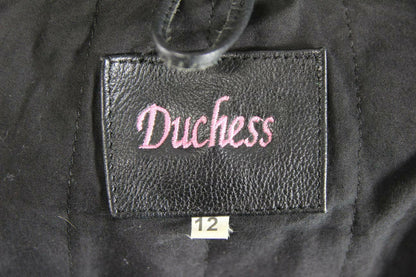 DUCHESS BLACK LEATHER BIKER JACKET + REMOVABLE SHOULDER/ELBOW PROTECTORS SIZE 12