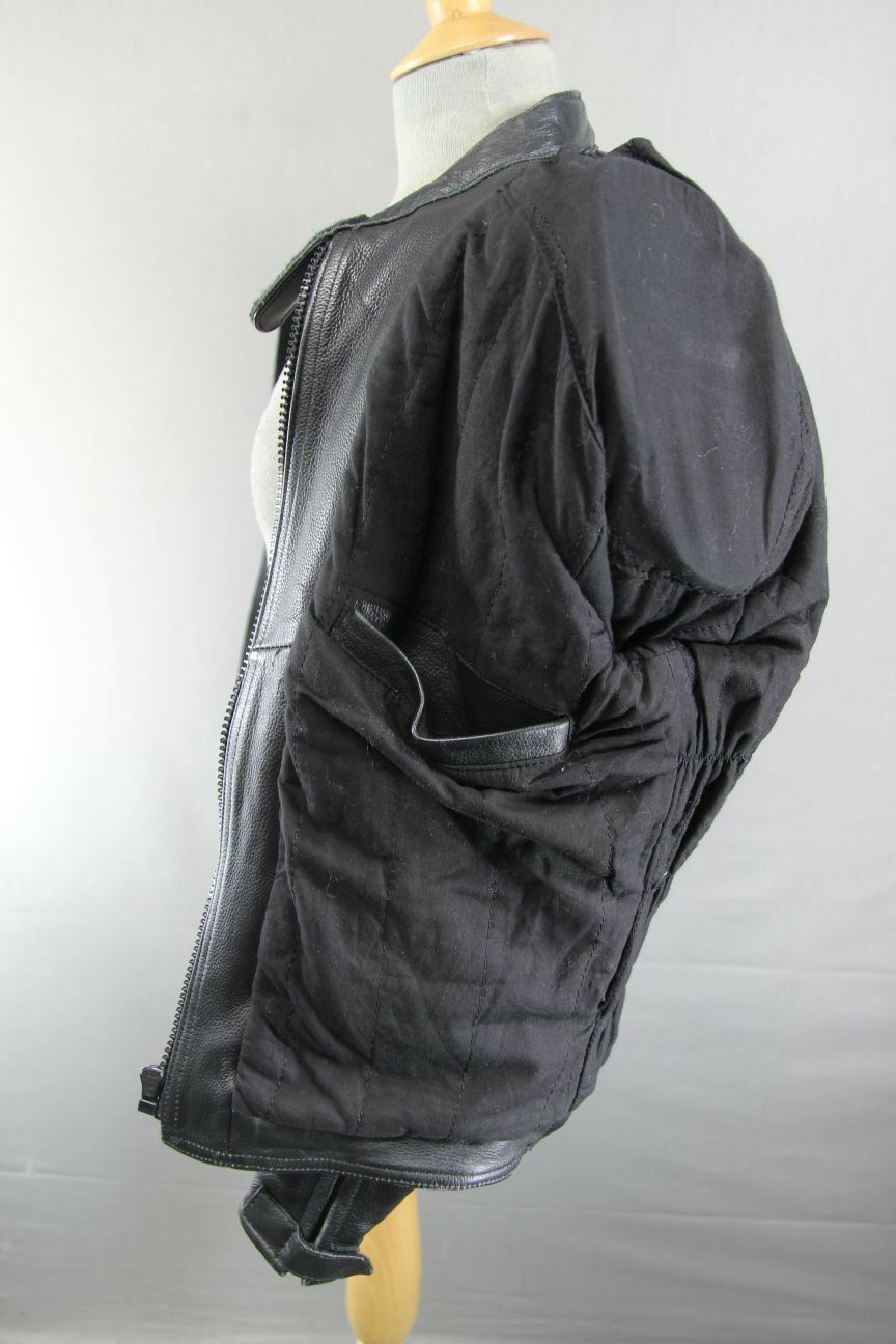 DUCHESS BLACK LEATHER BIKER JACKET + REMOVABLE SHOULDER/ELBOW PROTECTORS SIZE 12