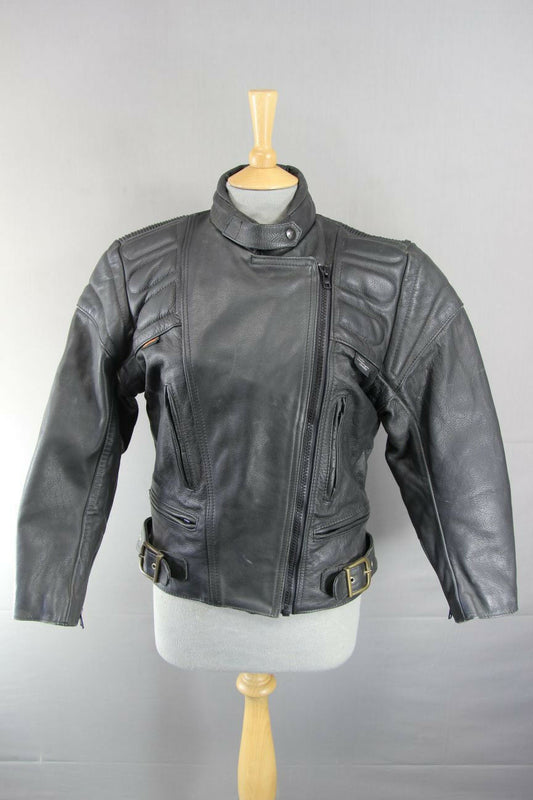 CLASSIC BRITISH MADE GEAR BLACK LEATHER BIKER JACKET SIZE 12