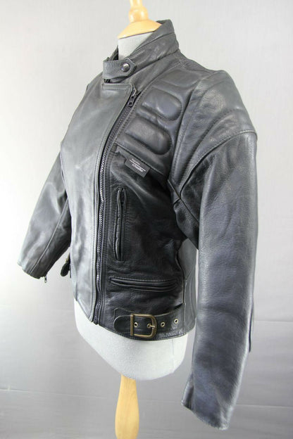 CLASSIC BRITISH MADE GEAR BLACK LEATHER BIKER JACKET SIZE 12