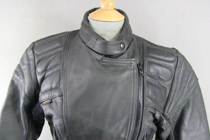 CLASSIC BRITISH MADE GEAR BLACK LEATHER BIKER JACKET SIZE 12