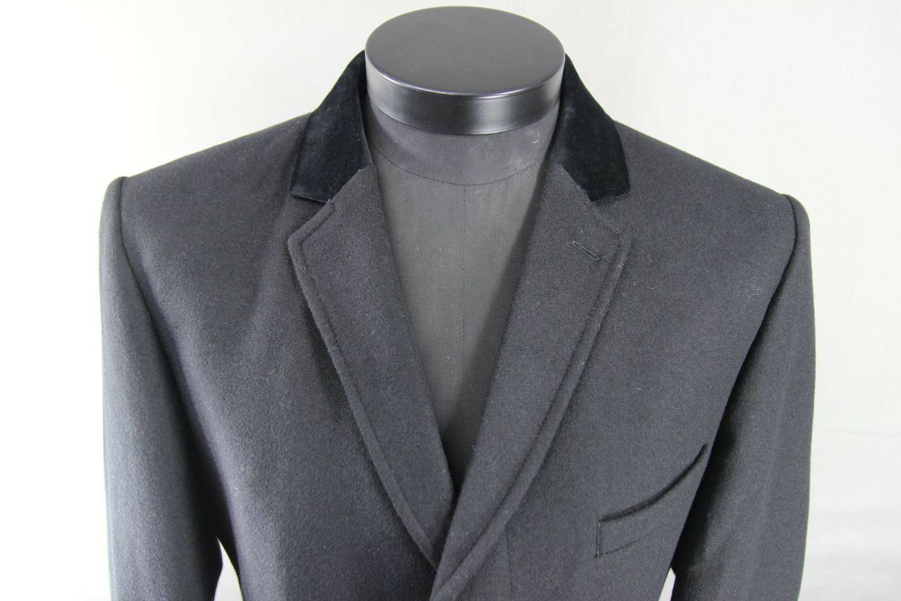 BRAND NEW WOOL RICH 3 POCKET VELVET COLLAR BLACK MELTON OVERCOAT 36-48" WAS £199