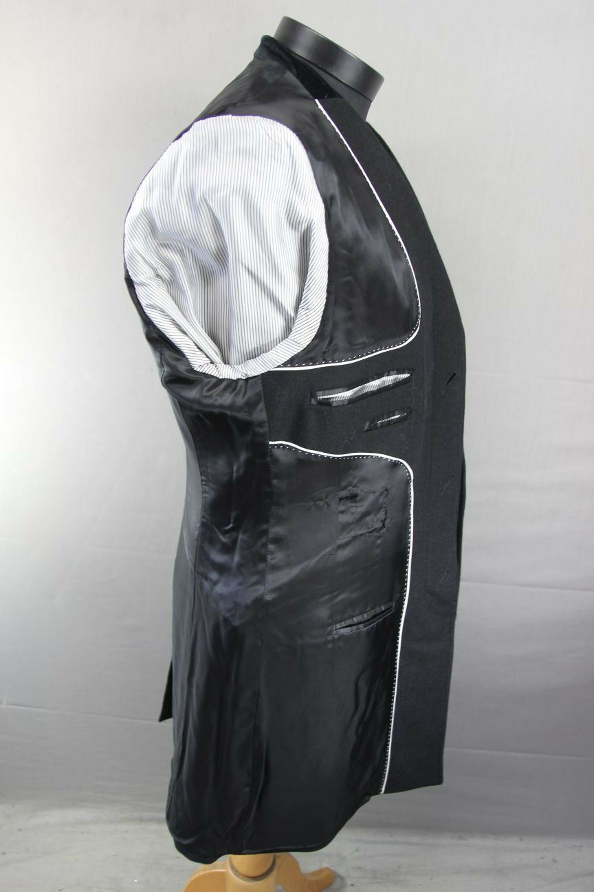 BRAND NEW WOOL RICH 3 POCKET VELVET COLLAR BLACK MELTON OVERCOAT 36-48" WAS £199