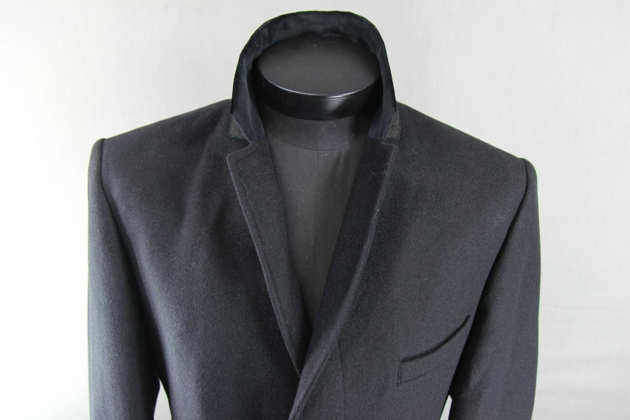 BRAND NEW WOOL RICH 3 POCKET VELVET COLLAR BLACK MELTON OVERCOAT 36-48" WAS £199
