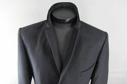 BRAND NEW WOOL RICH 3 POCKET VELVET COLLAR BLACK MELTON OVERCOAT 36-48" WAS £199