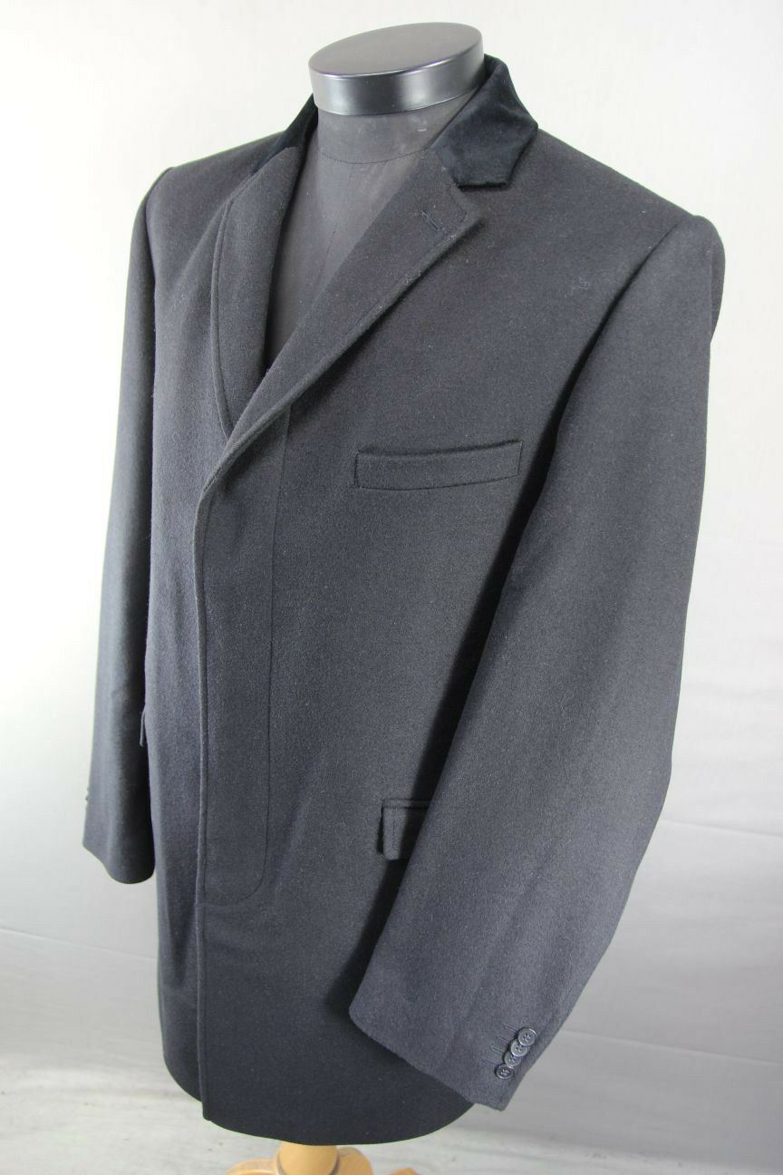 BRAND NEW WOOL RICH 3 POCKET VELVET COLLAR BLACK MELTON OVERCOAT 36-48" WAS £199