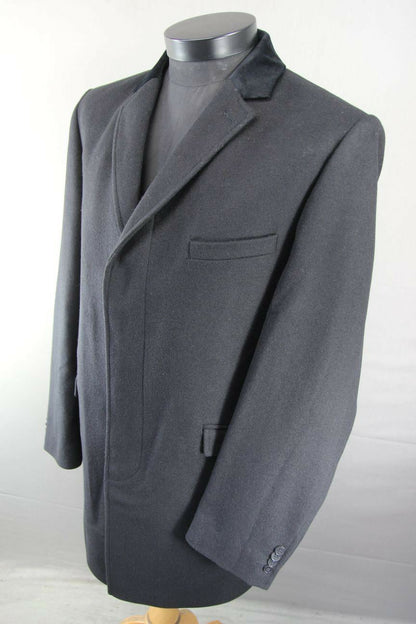 BRAND NEW WOOL RICH 3 POCKET VELVET COLLAR BLACK MELTON OVERCOAT 36-48" WAS £199