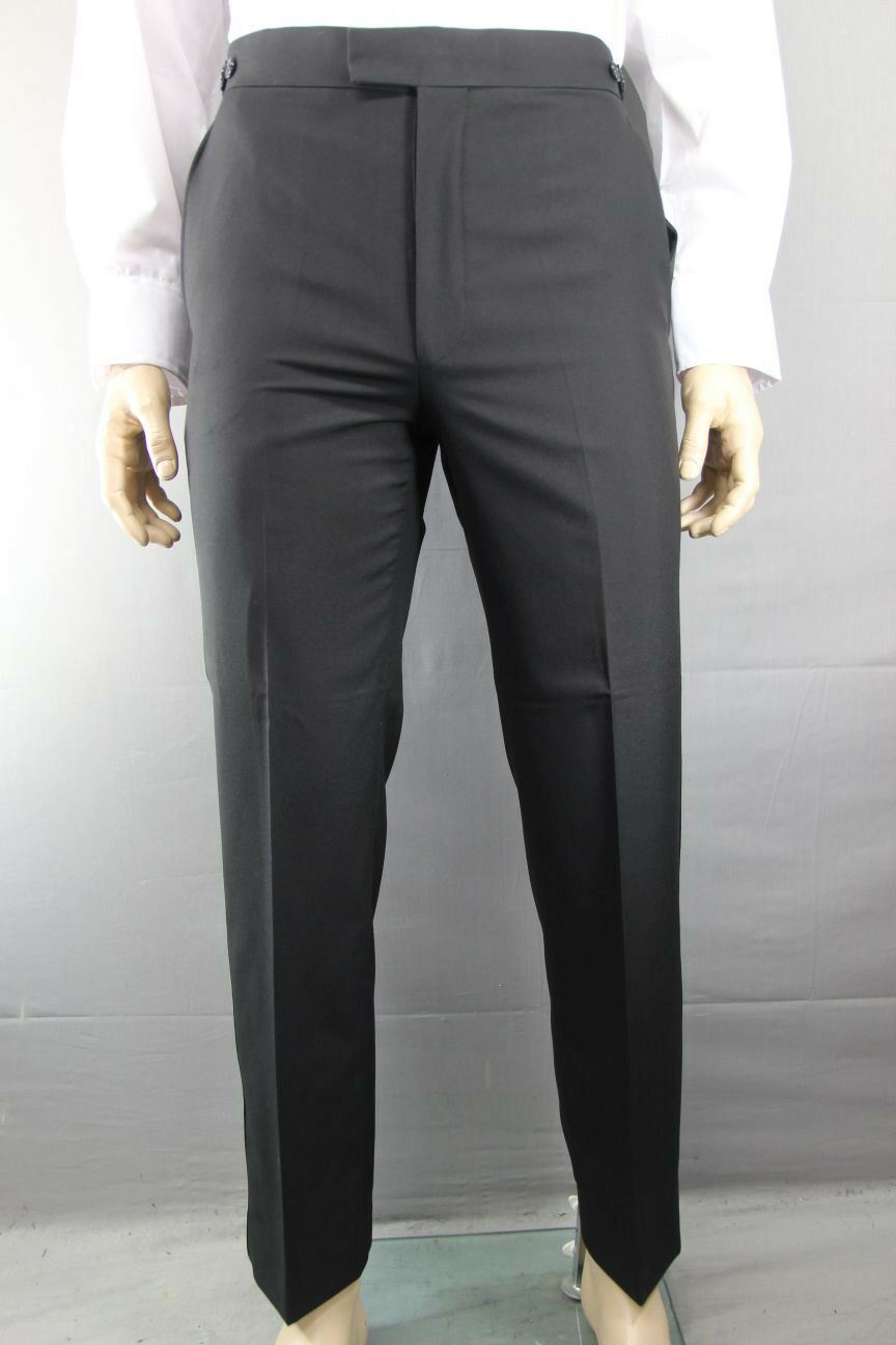 BRAND NEW BLACK FORMALWEAR SATIN STRIPE DINNER SUIT TROUSERS: WAIST 30 - 50 INCH
