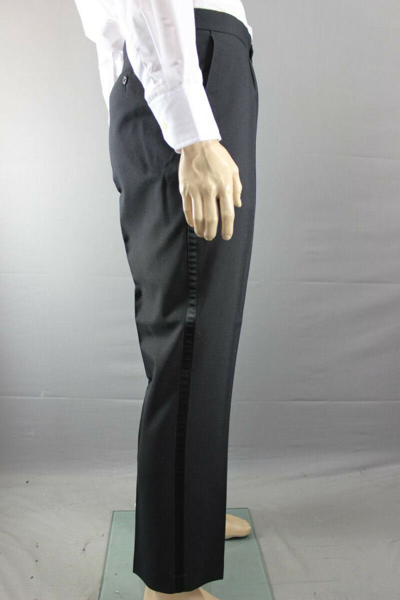 BRAND NEW BLACK FORMALWEAR SATIN STRIPE DINNER SUIT TROUSERS: WAIST 30 - 50 INCH
