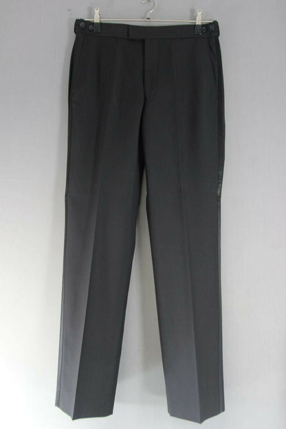 BRAND NEW BLACK FORMALWEAR SATIN STRIPE DINNER SUIT TROUSERS: WAIST 30 - 50 INCH