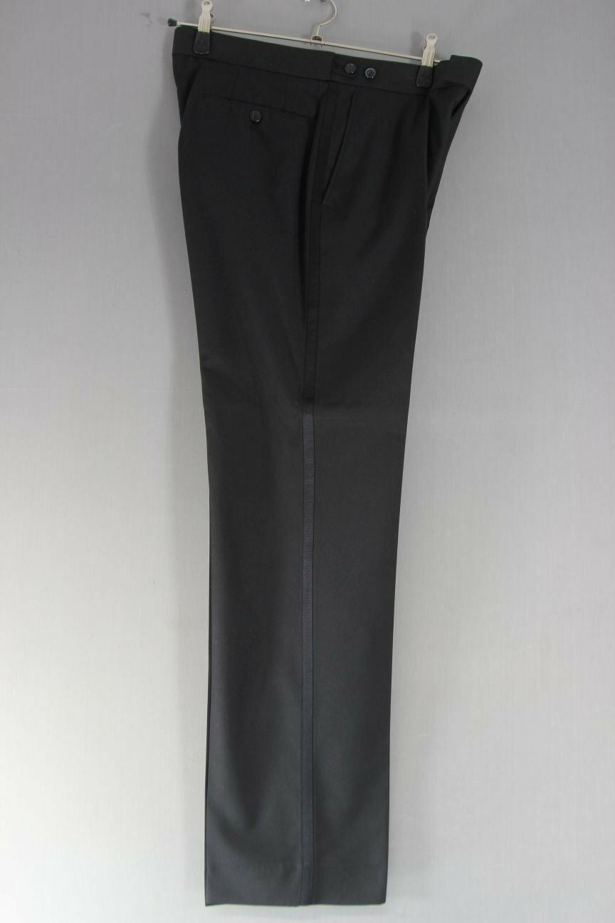 BRAND NEW BLACK FORMALWEAR SATIN STRIPE DINNER SUIT TROUSERS: WAIST 30 - 50 INCH