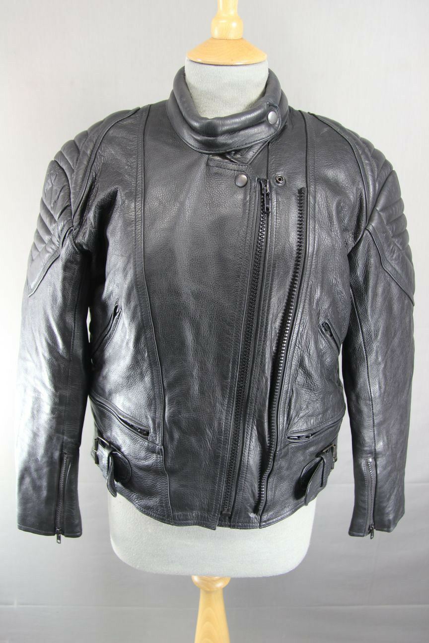 CLASSIC SKINTAN BLACK COWHIDE LEATHER BIKER JACKET 38 INCH/MEDIUM