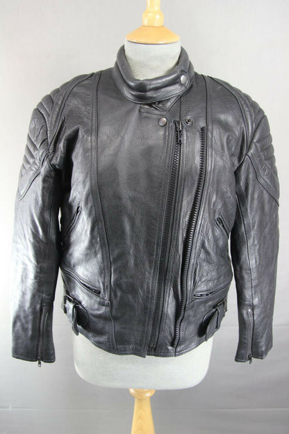 CLASSIC SKINTAN BLACK COWHIDE LEATHER BIKER JACKET 38 INCH/MEDIUM