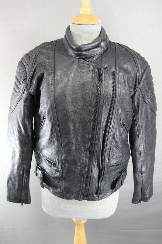 CLASSIC SKINTAN BLACK COWHIDE LEATHER BIKER JACKET 38 INCH/MEDIUM