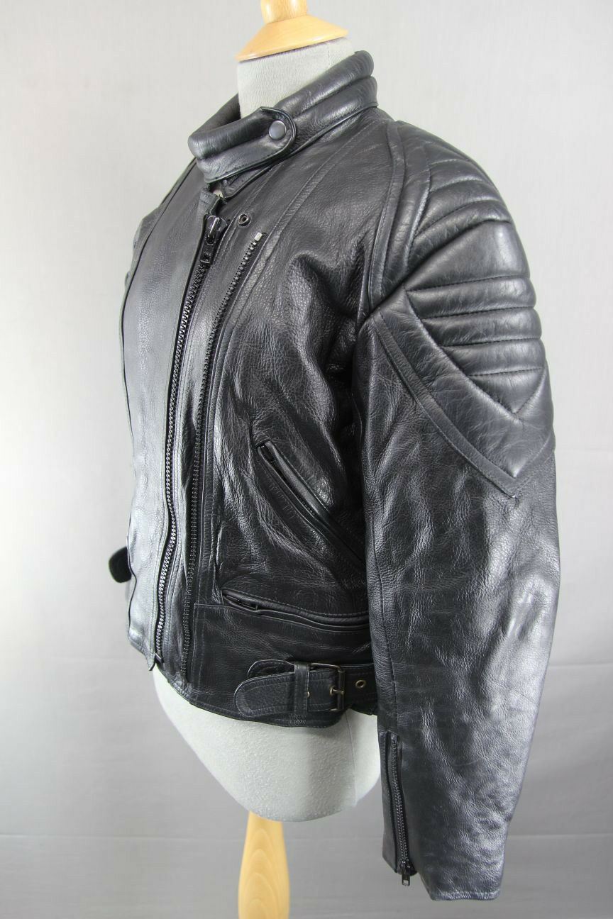 CLASSIC SKINTAN BLACK COWHIDE LEATHER BIKER JACKET 38 INCH/MEDIUM