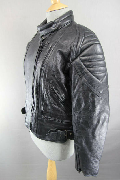CLASSIC SKINTAN BLACK COWHIDE LEATHER BIKER JACKET 38 INCH/MEDIUM
