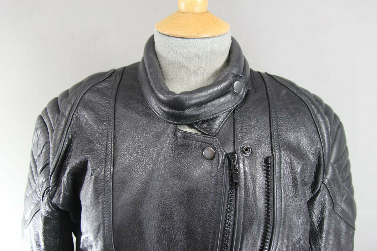 CLASSIC SKINTAN BLACK COWHIDE LEATHER BIKER JACKET 38 INCH/MEDIUM